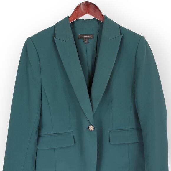 Sz8 AnnTaylor TheShorter OneButton Blazer SlateGreen FluidCrepe Suitwear RTO - Picture 11 of 15